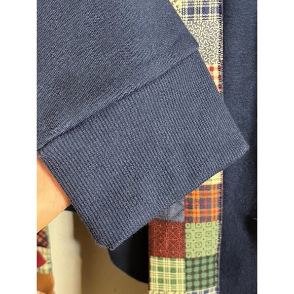 Patchwork Sweater 1X Blue Quilted Farmhouse Country Southern Prairie Rustic 80s - Picture 6 of 11